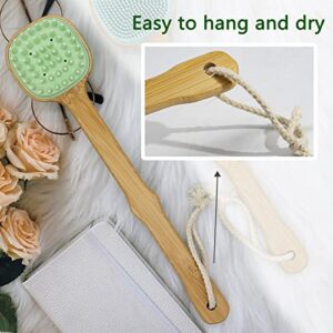 Back Scrubber for Shower with 2 in 1 Bath and Shampoo Brush, Bath Brush Dual-Sided Long Handle Back Scrubber Body Exfoliator for Wet or Dry Brushing (Green)