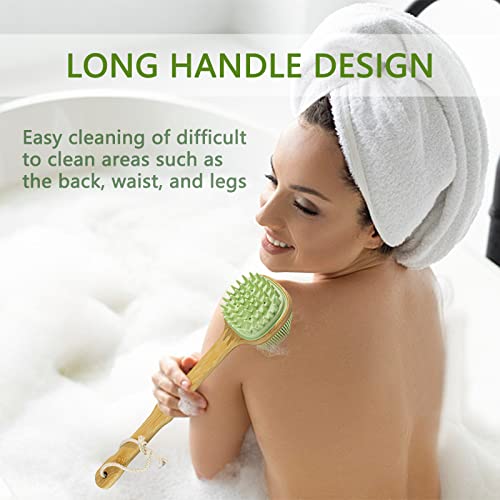 Back Scrubber for Shower with 2 in 1 Bath and Shampoo Brush, Bath Brush Dual-Sided Long Handle Back Scrubber Body Exfoliator for Wet or Dry Brushing (Green)