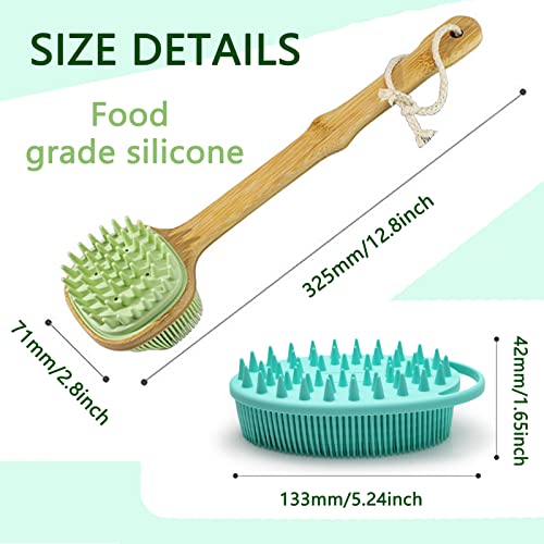 Back Scrubber for Shower with 2 in 1 Bath and Shampoo Brush, Bath Brush Dual-Sided Long Handle Back Scrubber Body Exfoliator for Wet or Dry Brushing (Green)