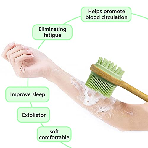 Back Scrubber for Shower with 2 in 1 Bath and Shampoo Brush, Bath Brush Dual-Sided Long Handle Back Scrubber Body Exfoliator for Wet or Dry Brushing (Green)