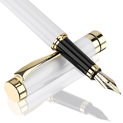 Tiankool Luxury Fountain Pen,Fine Nib, Exquisite Pen Gift Set for Men&Women-Includes 10 Ink Cartridges&Ink Converter- Nice Pens - White