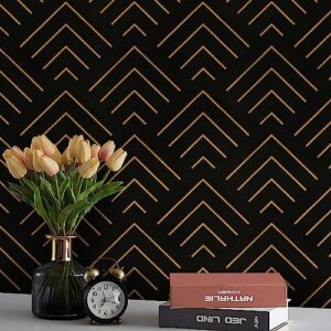 heroad brand peel and stick wallpaper black and gold wallpaper geometric wallpaper black and gold contact paper self adhesive removable wallpaper for cabinets waterproof thicken vinyl 118"x17.3"