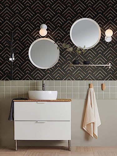 Heroad Brand Peel and Stick Wallpaper Black and Gold Wallpaper Geometric Wallpaper Black and Gold Contact Paper Self Adhesive Removable Wallpaper for Cabinets Waterproof Thicken Vinyl 118"x17.3"