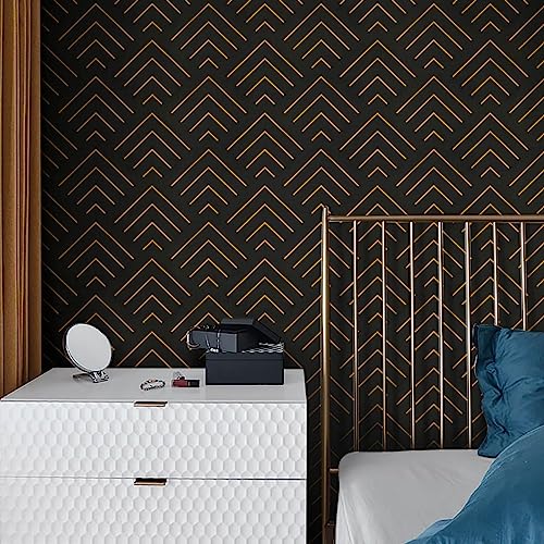 Heroad Brand Peel and Stick Wallpaper Black and Gold Wallpaper Geometric Wallpaper Black and Gold Contact Paper Self Adhesive Removable Wallpaper for Cabinets Waterproof Thicken Vinyl 118"x17.3"