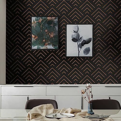 Heroad Brand Peel and Stick Wallpaper Black and Gold Wallpaper Geometric Wallpaper Black and Gold Contact Paper Self Adhesive Removable Wallpaper for Cabinets Waterproof Thicken Vinyl 118"x17.3"