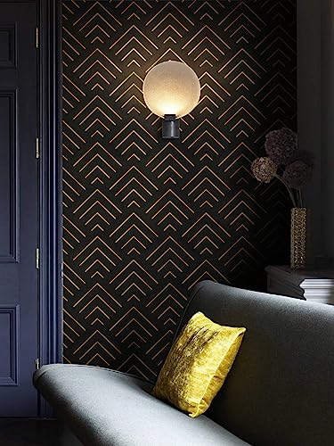 Heroad Brand Peel and Stick Wallpaper Black and Gold Wallpaper Geometric Wallpaper Black and Gold Contact Paper Self Adhesive Removable Wallpaper for Cabinets Waterproof Thicken Vinyl 118"x17.3"