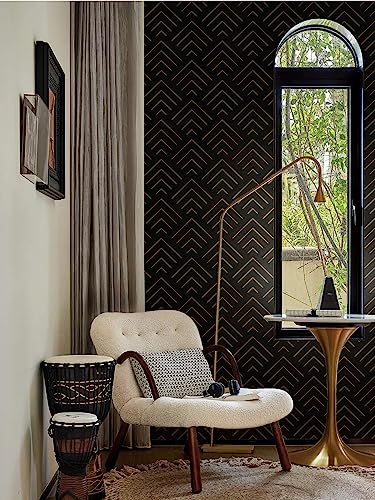 Heroad Brand Peel and Stick Wallpaper Black and Gold Wallpaper Geometric Wallpaper Black and Gold Contact Paper Self Adhesive Removable Wallpaper for Cabinets Waterproof Thicken Vinyl 118"x17.3"