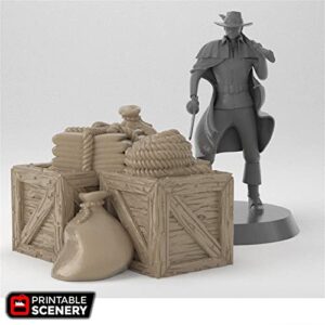 Cargo Piles Scatter Terrain DND Scenery Terrain 3D Printed 28mm Paintable Miniatures for Dungeons and Dragons Pathfinder, Warhammer 40k Tabletop Games