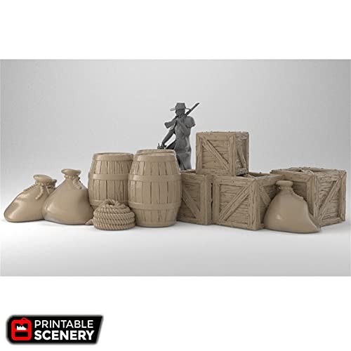 Cargo Piles Scatter Terrain DND Scenery Terrain 3D Printed 28mm Paintable Miniatures for Dungeons and Dragons Pathfinder, Warhammer 40k Tabletop Games