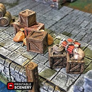 Cargo Piles Scatter Terrain DND Scenery Terrain 3D Printed 28mm Paintable Miniatures for Dungeons and Dragons Pathfinder, Warhammer 40k Tabletop Games