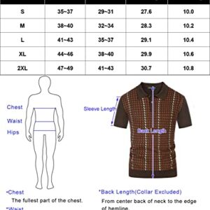 PJ PAUL JONES Retro Knitted Polo Shirt for Men 1950s Houndstooths Shirt Short Sleeve Button Down Knit Polos Knit Light Coffee S