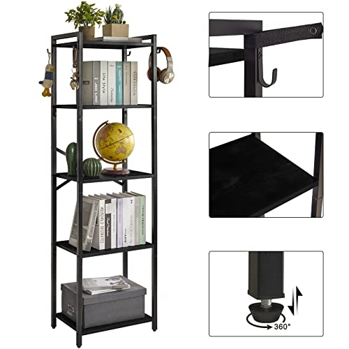 YMYNY Bookshelf, 5-Tier Ladder Shelf Organizer, Narrow Shelving Unit, Corner Storage Racks, Large Capacity Bookcase, for Home Office Living Room Balcony Bathroom, 57.7" H, Metal Frame,UHBC005B