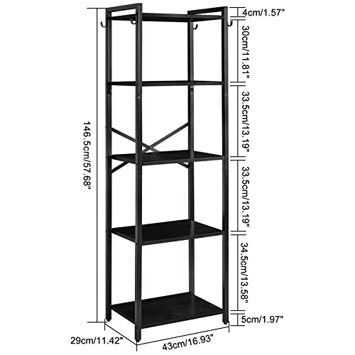 YMYNY Bookshelf, 5-Tier Ladder Shelf Organizer, Narrow Shelving Unit, Corner Storage Racks, Large Capacity Bookcase, for Home Office Living Room Balcony Bathroom, 57.7" H, Metal Frame,UHBC005B
