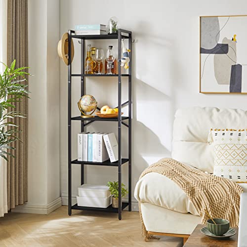 YMYNY Bookshelf, 5-Tier Ladder Shelf Organizer, Narrow Shelving Unit, Corner Storage Racks, Large Capacity Bookcase, for Home Office Living Room Balcony Bathroom, 57.7" H, Metal Frame,UHBC005B