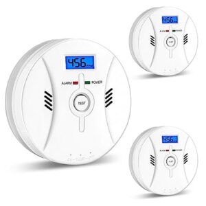 3-Pack Carbon Monoxide Detectors，Smoke Detector，2 in 1 CO & Smoke Alarm，Smoke Combination CO Alarm,Fire CO for Alarm for Home and Kitchen,LED Screen, CO Carbon Monoxide & Smoke Alarm,3-Pack