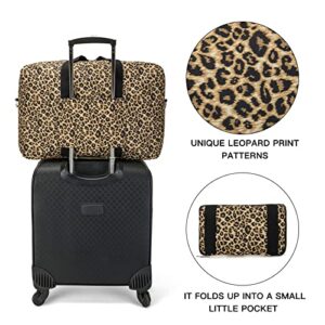 EXYANGEE Foldable Travel Duffel Bag, Medium Women's Weekender and Overnight bag carry on Luggage bag for Women and Girl（leopard）
