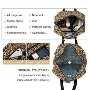 EXYANGEE Foldable Travel Duffel Bag, Medium Women's Weekender and Overnight bag carry on Luggage bag for Women and Girl（leopard）