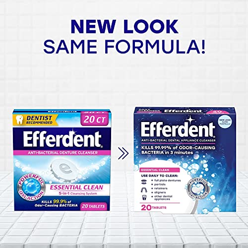 Efferdent Denture & Retainer Cleanser Tablets, Essential Clean, 20 Tablets (Pack of 4)