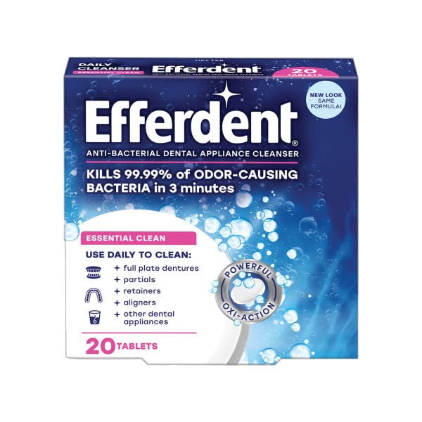 efferdent Denture & Retainer Cleanser Tablets, Essential Clean, 20 Tablets (Pack of 2)