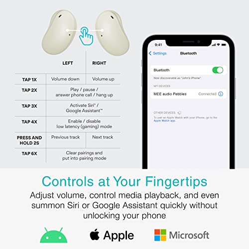 MEE audio Pebbles True Wireless Earbuds - Bluetooth 5.3 Low Profile in Ear Lightweight Headphones with Headset Microphone & Call Noise Reduction for Gym/Workouts/Sports and Gaming, Sandstone