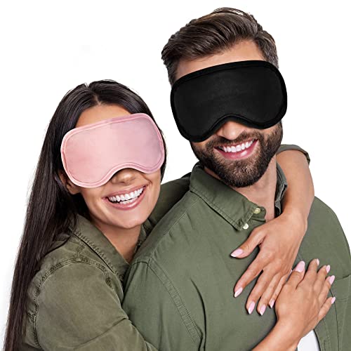 2 Packs Heated Eye Mask for Dry Eyes, Microwave Activated Moist Heat Therapy Compress Dry Eye, Warm Eye Mask for Dark Circles and Puffiness, Natural Therapy Cassia Lavender Eye Mask Black+ Pink