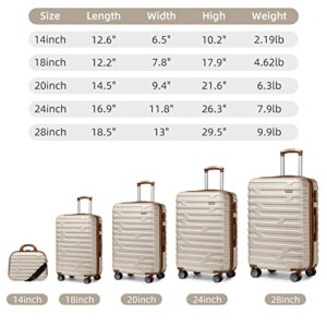 LARVENDER Luggage 5 Piece Sets, Expandable Luggage Sets Clearance, Suitcases with Spinner Wheels, Hard Shell Luggage Carry on Suitcase Set with TSA Lock White