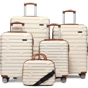 larvender luggage 5 piece sets, expandable luggage sets clearance, suitcases with spinner wheels, hard shell luggage carry on suitcase set with tsa lock white