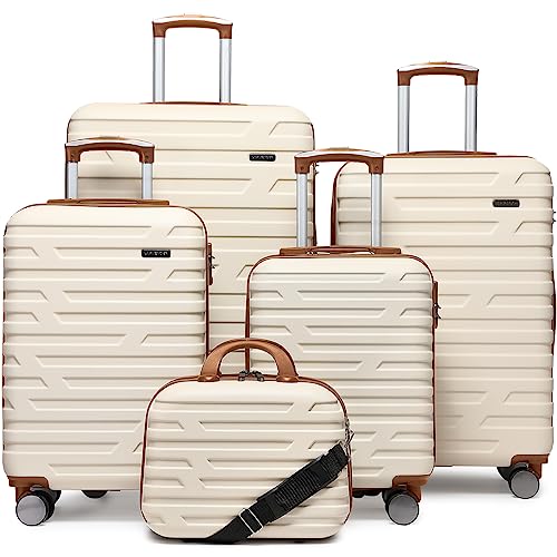 LARVENDER Luggage 5 Piece Sets, Expandable Luggage Sets Clearance, Suitcases with Spinner Wheels, Hard Shell Luggage Carry on Suitcase Set with TSA Lock White