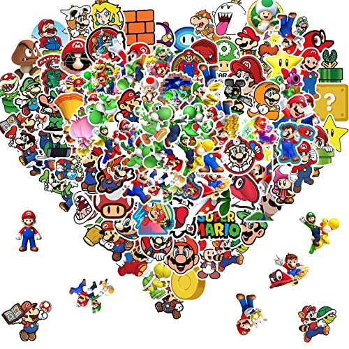 100Pcs The Super Mario Bros Movie Stickers Pack Mario Kids Stickers Cute Cartoon Characters Game Stickers for Kids Teens Adults Waterproof Vinyl Kawaii Stickers for Water Bottle Laptop Luggage (Mario100)