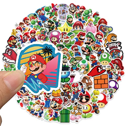 100Pcs The Super Mario Bros Movie Stickers Pack Mario Kids Stickers Cute Cartoon Characters Game Stickers for Kids Teens Adults Waterproof Vinyl Kawaii Stickers for Water Bottle Laptop Luggage (Mario100)