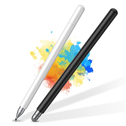 Stylus Pens for Touch Screens(2 Pcs), Capacitive 2 in 1 High Sensitivity & Precision Stylus Pen for iPad, Universal Tip Stylus Compatible with iPhone and All Touch Screens (Black/White)