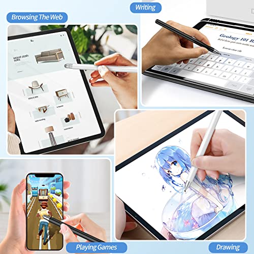 Stylus Pens for Touch Screens(2 Pcs), Capacitive 2 in 1 High Sensitivity & Precision Stylus Pen for iPad, Universal Tip Stylus Compatible with iPhone and All Touch Screens (Black/White)