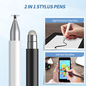 Stylus Pens for Touch Screens(2 Pcs), Capacitive 2 in 1 High Sensitivity & Precision Stylus Pen for iPad, Universal Tip Stylus Compatible with iPhone and All Touch Screens (Black/White)
