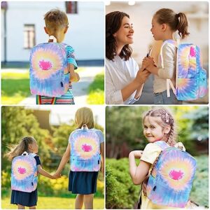 DUPHLAGT Backpack for Girls Boys, Water Resistant Causal Kids Backpack with Lunch Box, Pencil Case, Lightweight Daypack School Bag for Elementary Teen Girls (Tie-dye Heart Yellow)