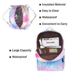 DUPHLAGT Backpack for Girls Boys, Water Resistant Causal Kids Backpack with Lunch Box, Pencil Case, Lightweight Daypack School Bag for Elementary Teen Girls (Tie-dye Heart Yellow)