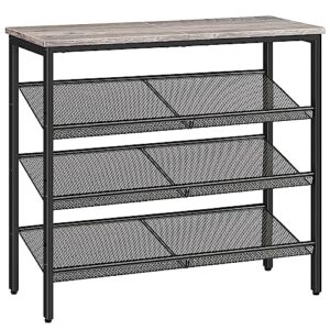 hoobro shoe rack, 4-tier shoe rack, shoe shelf for entryway, closet, holds 12-15 pairs of shoes, shoe storage organizer with 3 metal mesh shelves, solid and stable, industrial, greige bg42xj01