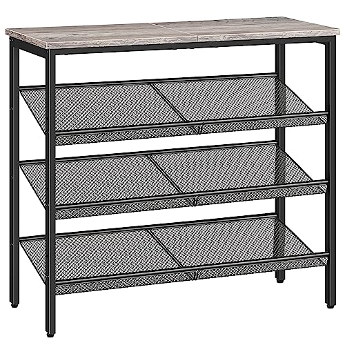 HOOBRO Shoe Rack, 4-Tier Shoe Rack, Shoe Shelf for Entryway, Closet, Holds 12-15 Pairs of Shoes, Shoe Storage Organizer with 3 Metal Mesh Shelves, Solid and Stable, Industrial, Greige BG42XJ01