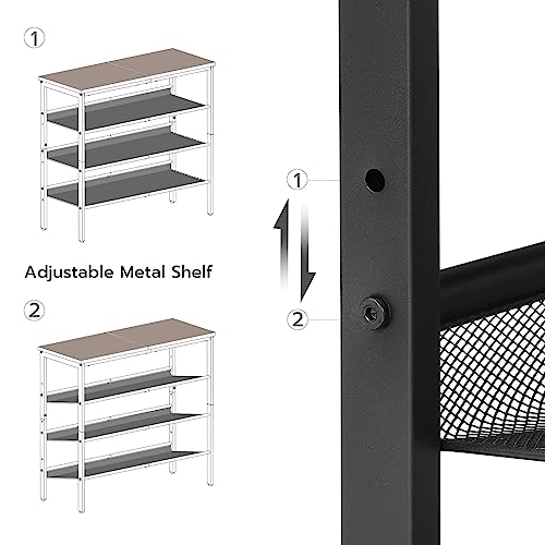 HOOBRO Shoe Rack, 4-Tier Shoe Rack, Shoe Shelf for Entryway, Closet, Holds 12-15 Pairs of Shoes, Shoe Storage Organizer with 3 Metal Mesh Shelves, Solid and Stable, Industrial, Greige BG42XJ01