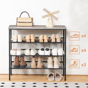 HOOBRO Shoe Rack, 4-Tier Shoe Rack, Shoe Shelf for Entryway, Closet, Holds 12-15 Pairs of Shoes, Shoe Storage Organizer with 3 Metal Mesh Shelves, Solid and Stable, Industrial, Greige BG42XJ01