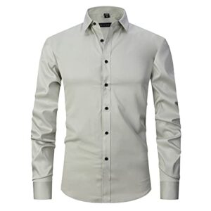 hotian men's slim fit dress shirt spread collar tuxedo shirt button down solid color (light green,medium)
