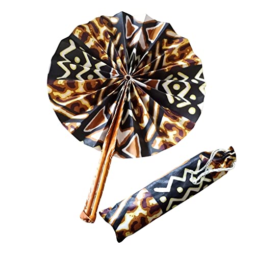 BKOFASHION Handmade African Folding Fan with Tribal Print Design - Traditional Ethnic Fan - Kente Cloth Handheld Fan - Ankara Fabric Folding Fan - Dashiki Print Handheld Fan- Design B