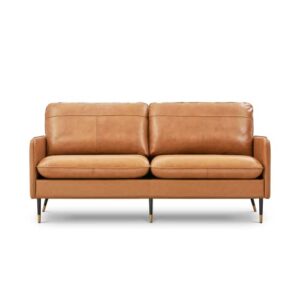 z-hom 79" top-grain leather sofa, 3 seater leather couch, mid-century modern couch for living room bedroom apartment office, cognac tan