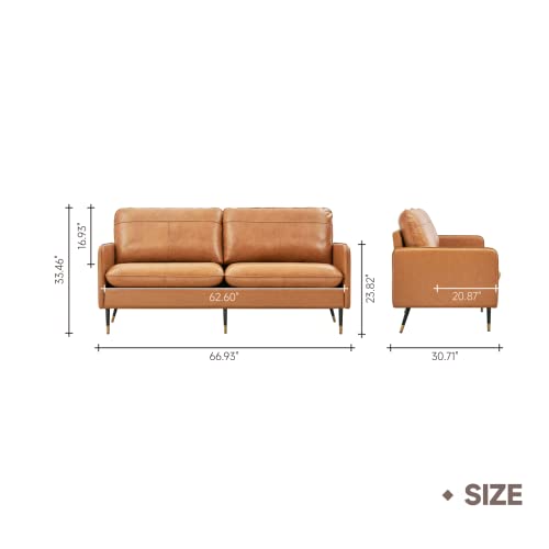 Z-hom 79" Top-Grain Leather Sofa, 3 Seater Leather Couch, Mid-Century Modern Couch for Living Room Bedroom Apartment Office, Cognac Tan