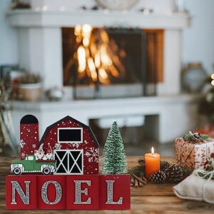 Fall Decorations for Home, DECSPAS 1PC Double-sided Wooden House Sign for Fall Decor Christmas Decorations Indoor, FALL NOEL Sign Wooden Truck Faux Christmas Tree Ornaments for Table, Mantel, Shelf