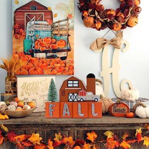 Fall Decorations for Home, DECSPAS 1PC Double-sided Wooden House Sign for Fall Decor Christmas Decorations Indoor, FALL NOEL Sign Wooden Truck Faux Christmas Tree Ornaments for Table, Mantel, Shelf