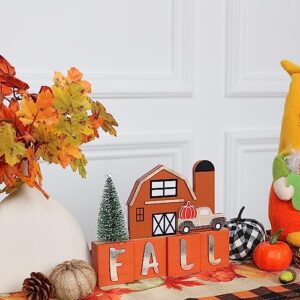 Fall Decorations for Home, DECSPAS 1PC Double-sided Wooden House Sign for Fall Decor Christmas Decorations Indoor, FALL NOEL Sign Wooden Truck Faux Christmas Tree Ornaments for Table, Mantel, Shelf