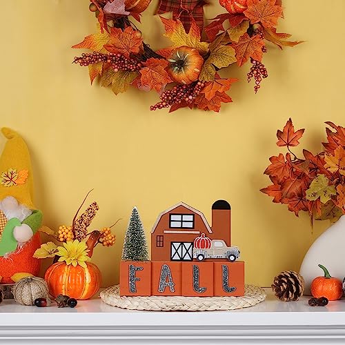 Fall Decorations for Home, DECSPAS 1PC Double-sided Wooden House Sign for Fall Decor Christmas Decorations Indoor, FALL NOEL Sign Wooden Truck Faux Christmas Tree Ornaments for Table, Mantel, Shelf