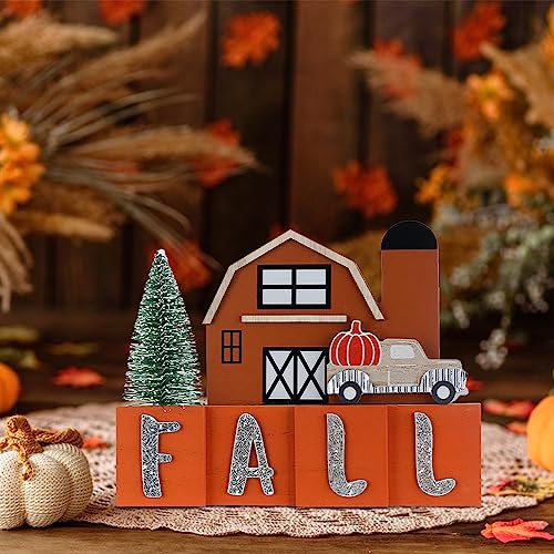 Fall Decorations for Home, DECSPAS 1PC Double-sided Wooden House Sign for Fall Decor Christmas Decorations Indoor, FALL NOEL Sign Wooden Truck Faux Christmas Tree Ornaments for Table, Mantel, Shelf