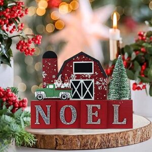 Fall Decorations for Home, DECSPAS 1PC Double-sided Wooden House Sign for Fall Decor Christmas Decorations Indoor, FALL NOEL Sign Wooden Truck Faux Christmas Tree Ornaments for Table, Mantel, Shelf