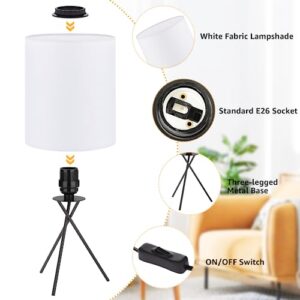 FOLKSMATE Bedside Table Lamp with Black Metal Base, Modern Small Desk Lamp, Nightstand Lamp with White Linen Fabric Lampshade, Side Table Lamp for Bedroom Living Room Home Office, Bulb Not Included